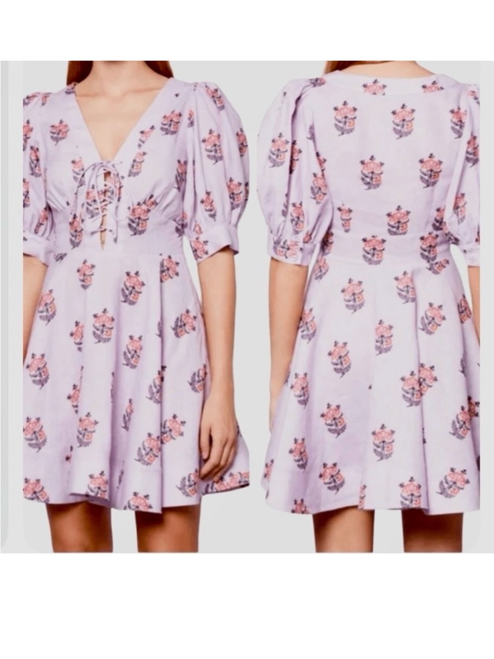 House of Harlow 1960 Floral
Linen Blend Dress
Puff Sleeves Front Lace Size 4